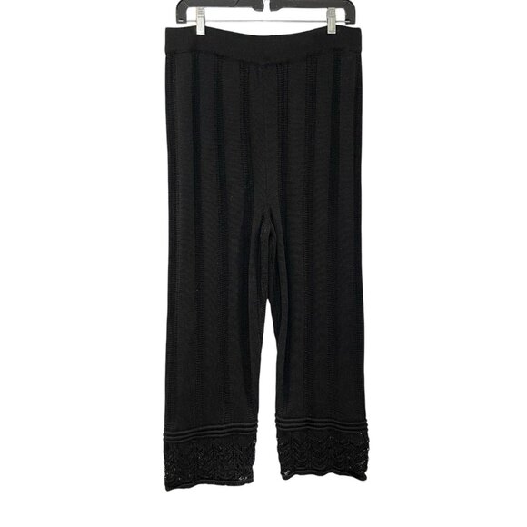 ASOS Knit Beach Pants Black Pull On Festival Stretch High Rise Crop Capri US 14 - Picture 1 of 6